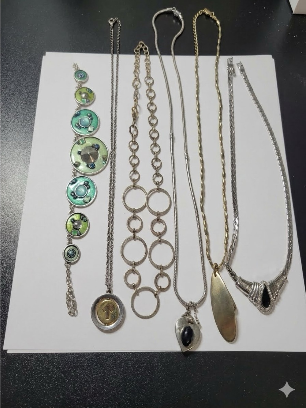 Vintage Multi-Style Women’s Necklace Set in Green, Gold, and Silver